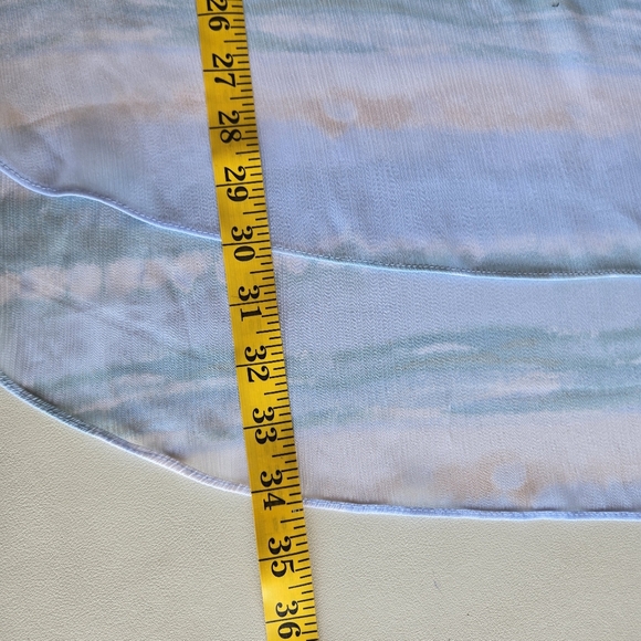 TruSelf Blue‎ Green Watercolor Striped Tunic Top Size 3X Split Neck Coastal Boho - Picture 10 of 11